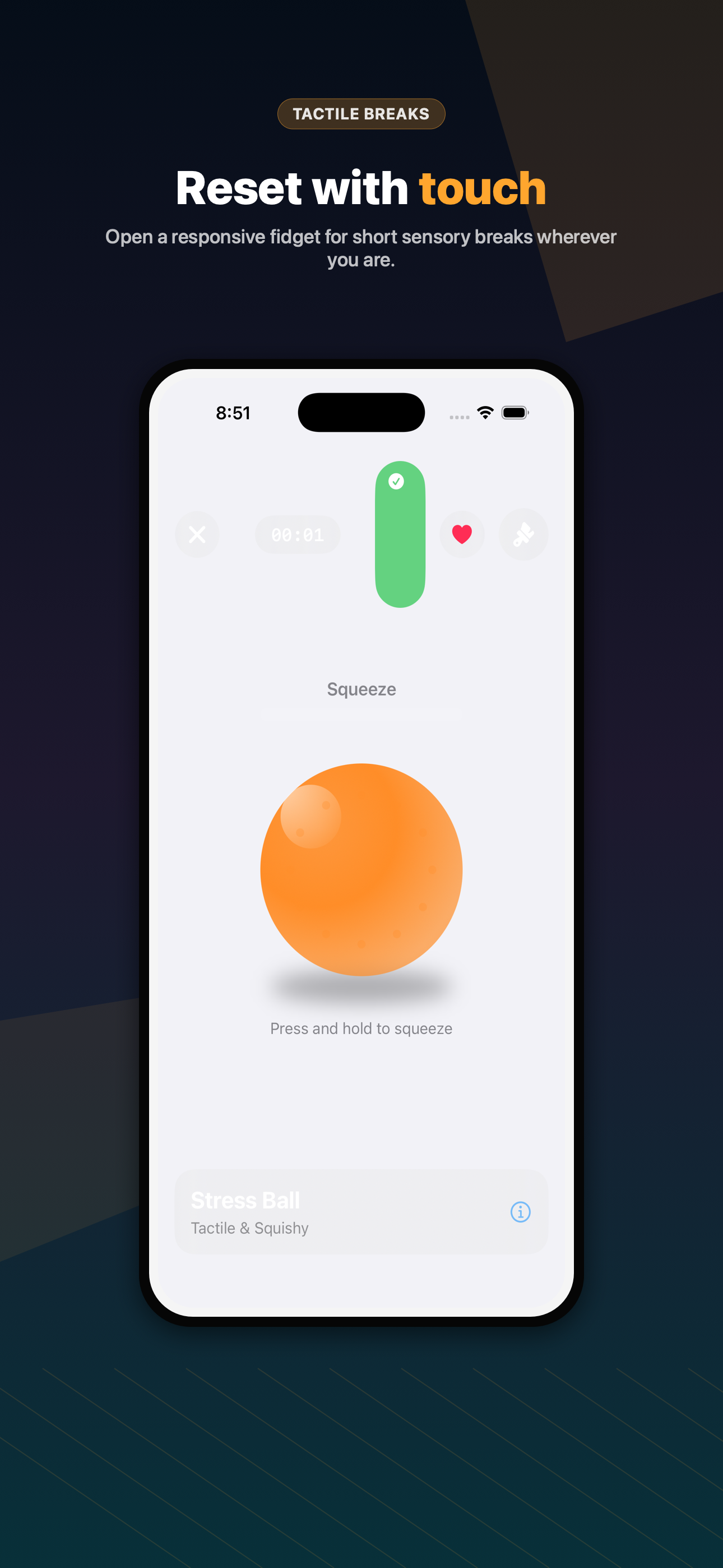 Haptique stress ball session screen