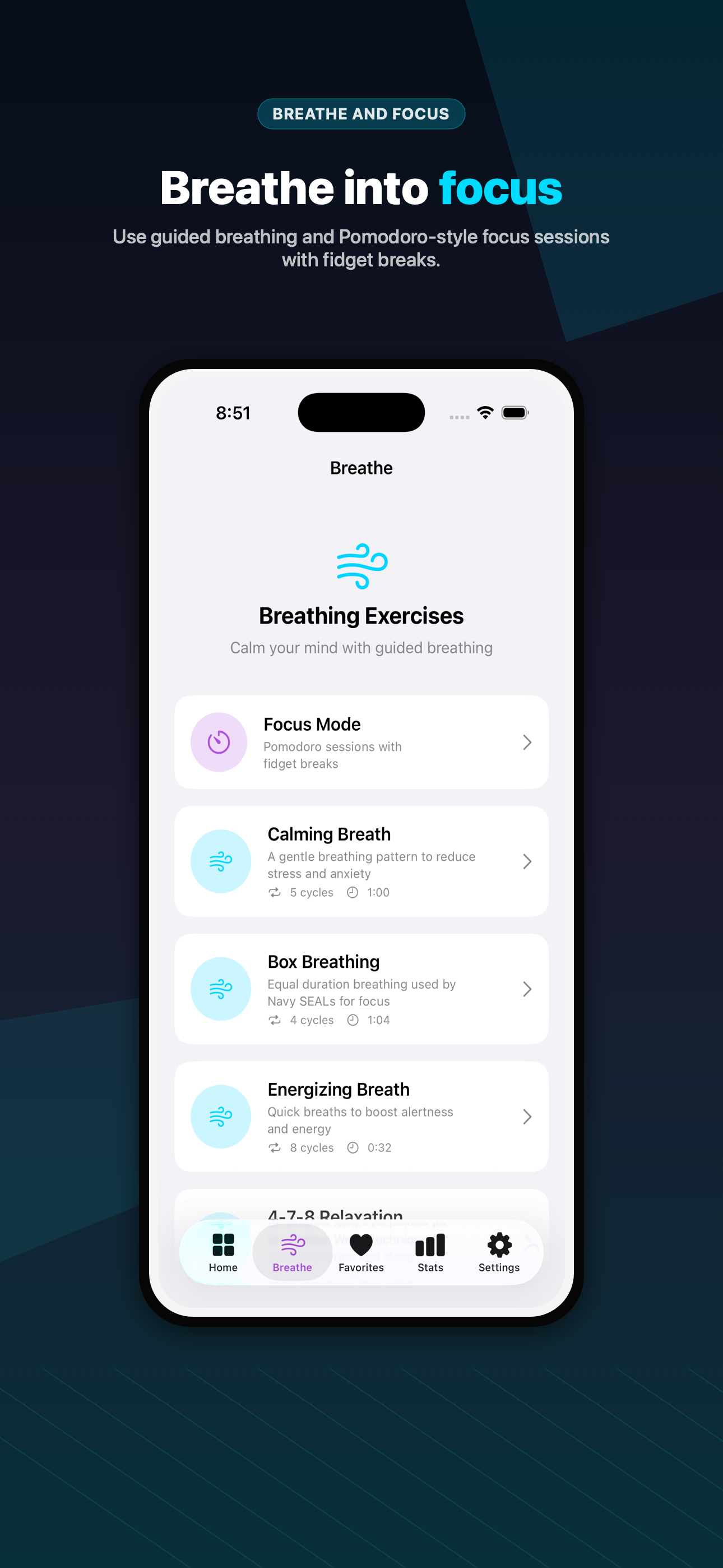 Haptique breathing and focus screen